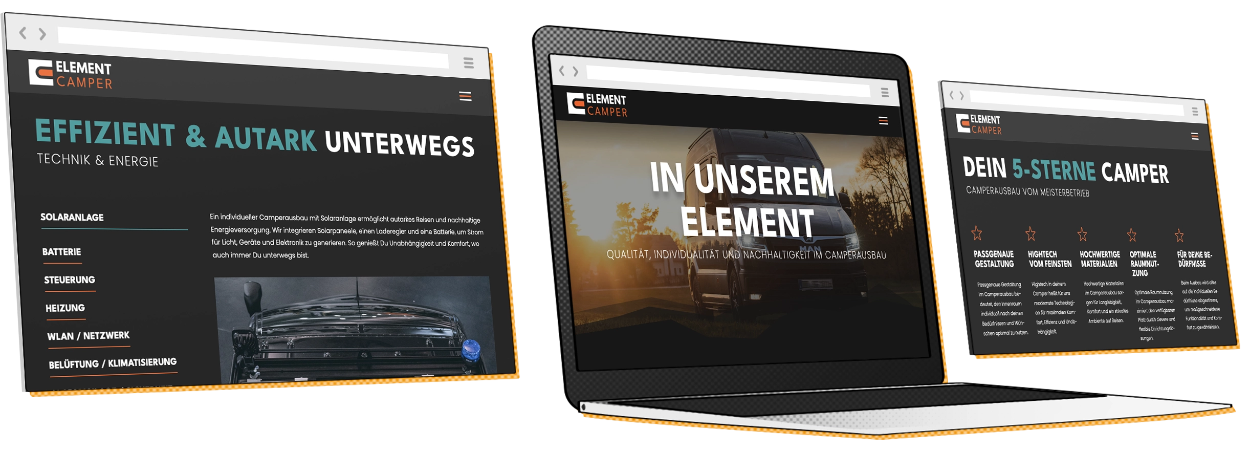 neue Website für Element Camper made by Feuerpanda Werbeagentur Dresden