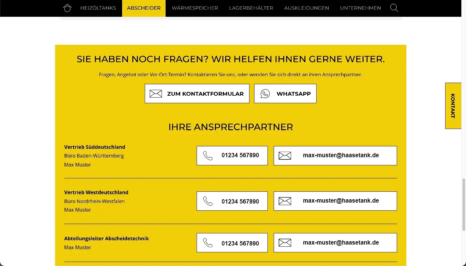 Die Website von Haase Tank
