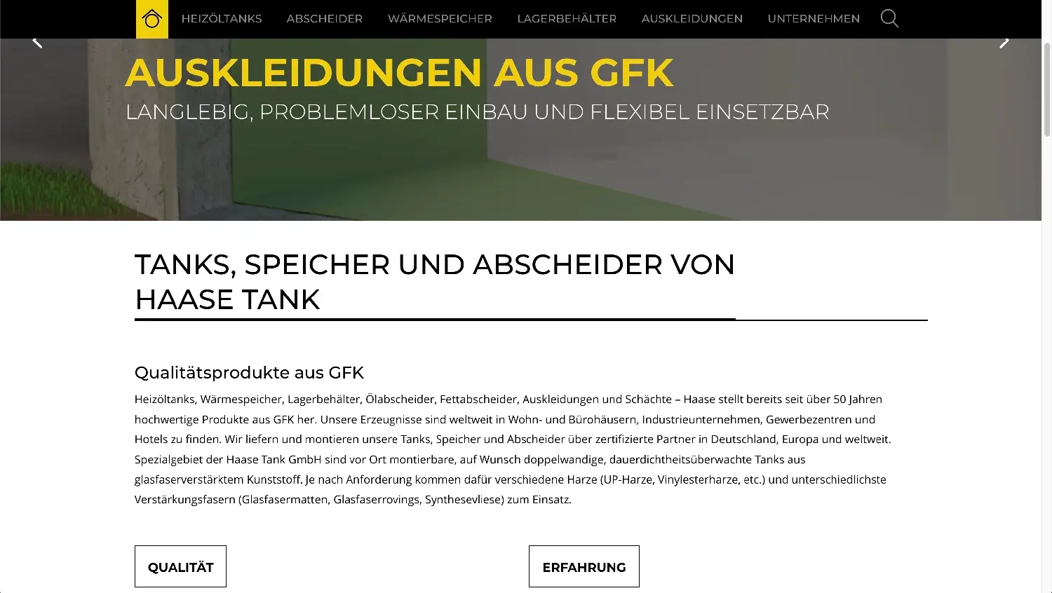 Die Website von Haase Tank