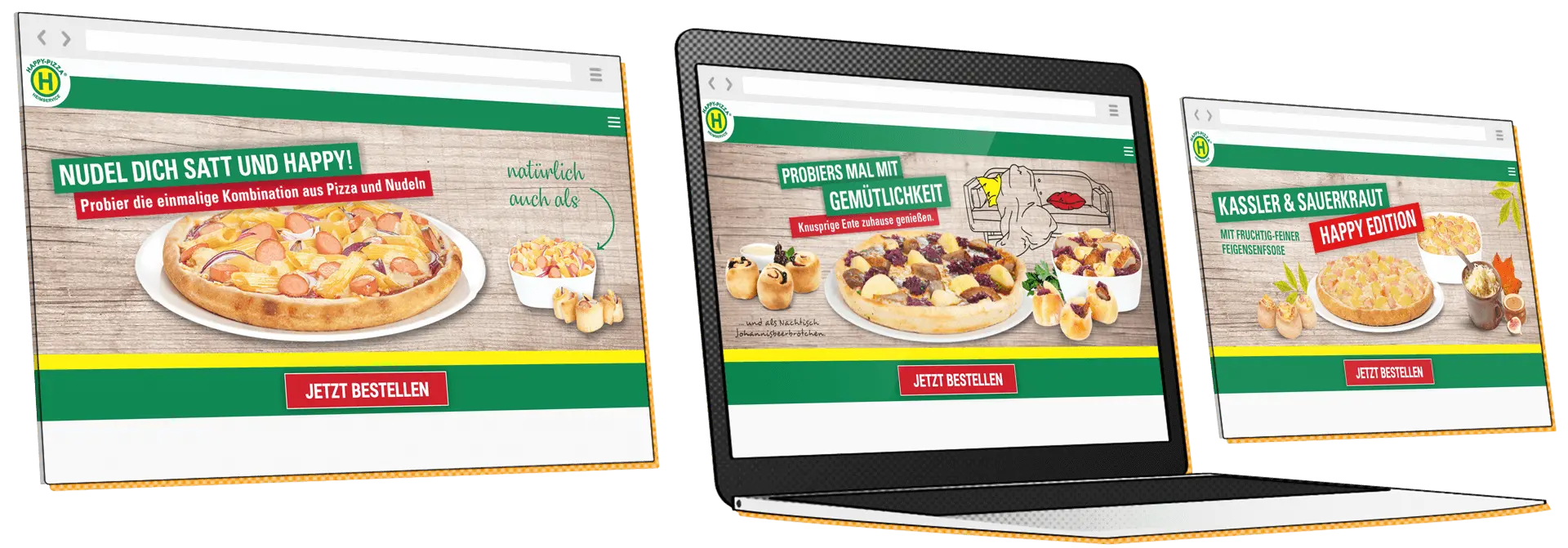 Grafiken für die neue Happy Pizza Aktion made by Feuerpanda Werbeagentur Dresden