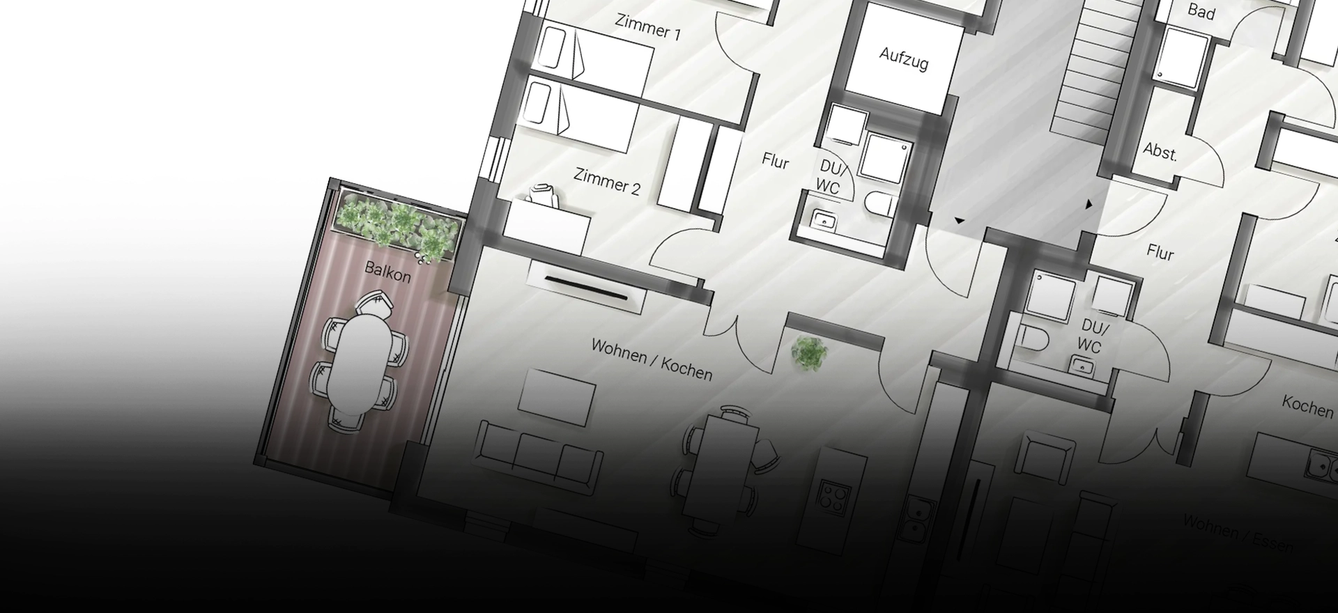 Visualisierter Grundriss eines Wohnhauses