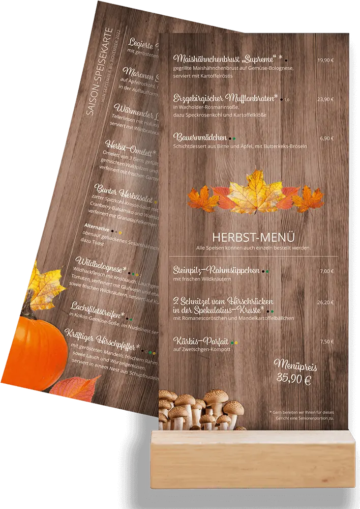 Saison-Speisekarten für das Hotel Waldesruh made by Feuerpanda Werbeagentur Dresden