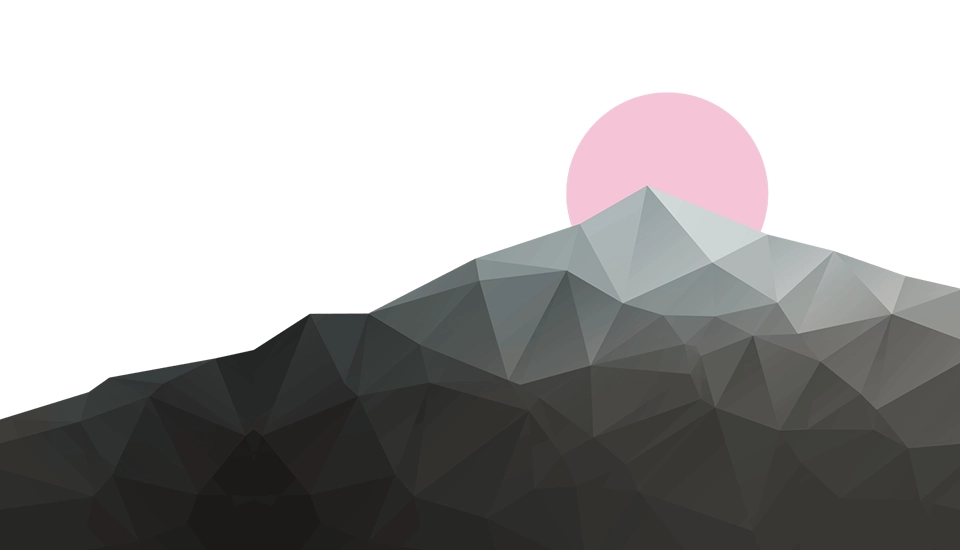 Gestaltungselement eines Berges mit aufgehender Sonne im Corporate Design
