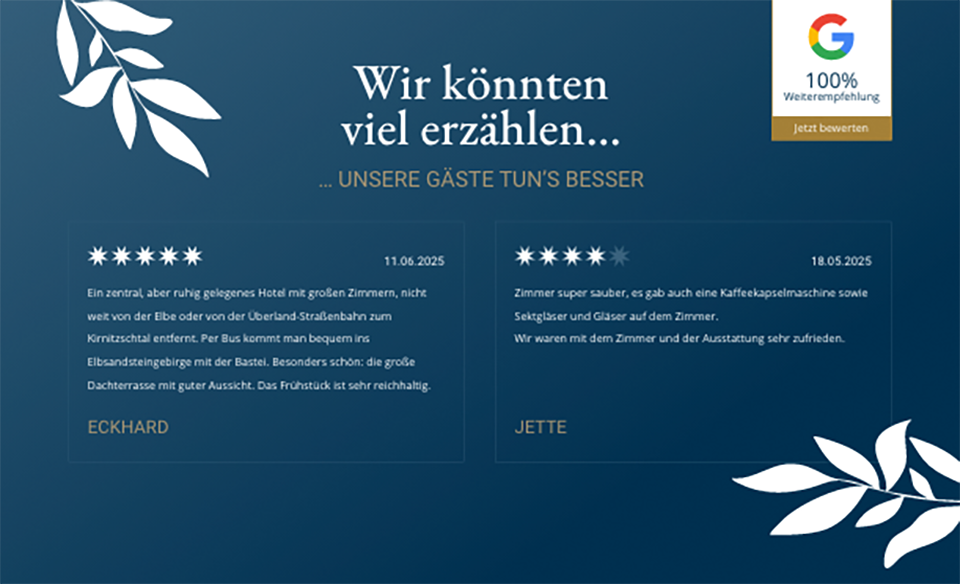 Gästebewertungen im neuen Webdesign des Hotel Lindenhof