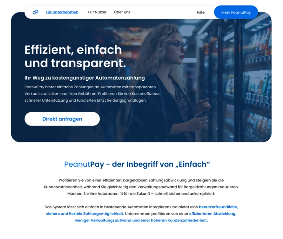 Layout der Startseite von PeanutPay