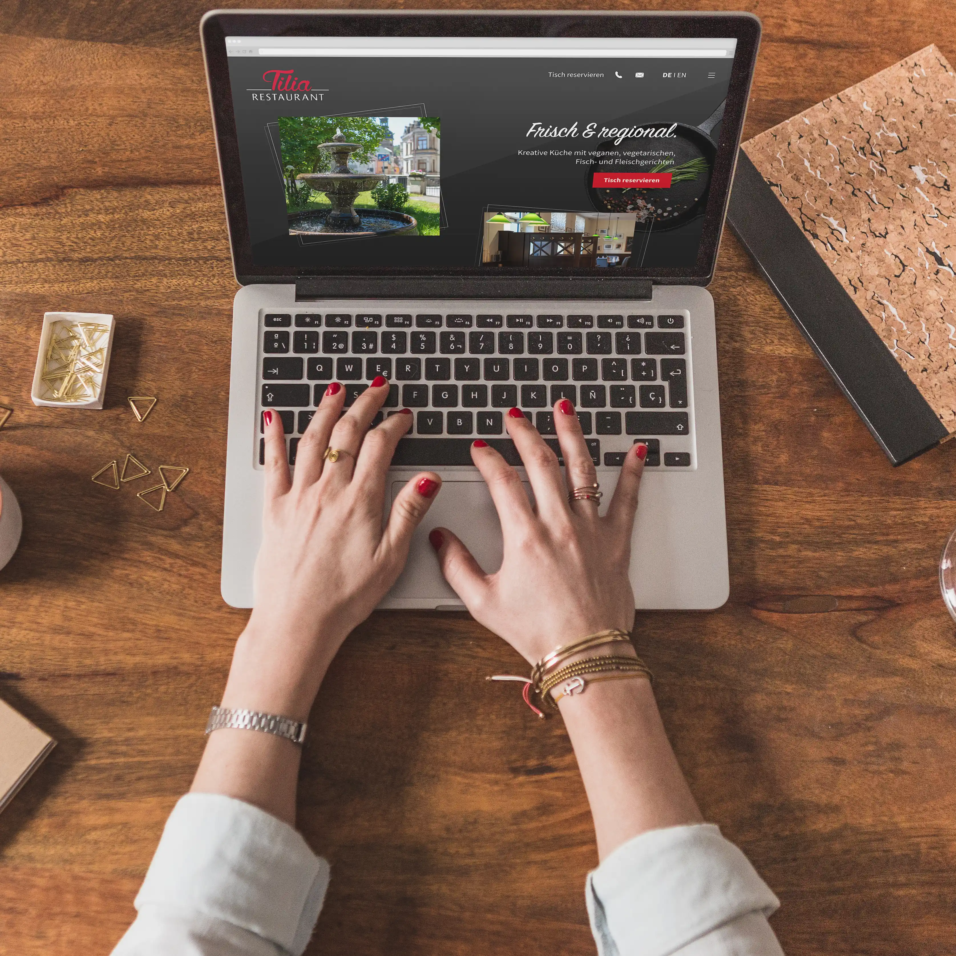 Website des Restaurants Tilia auf einem Laptop