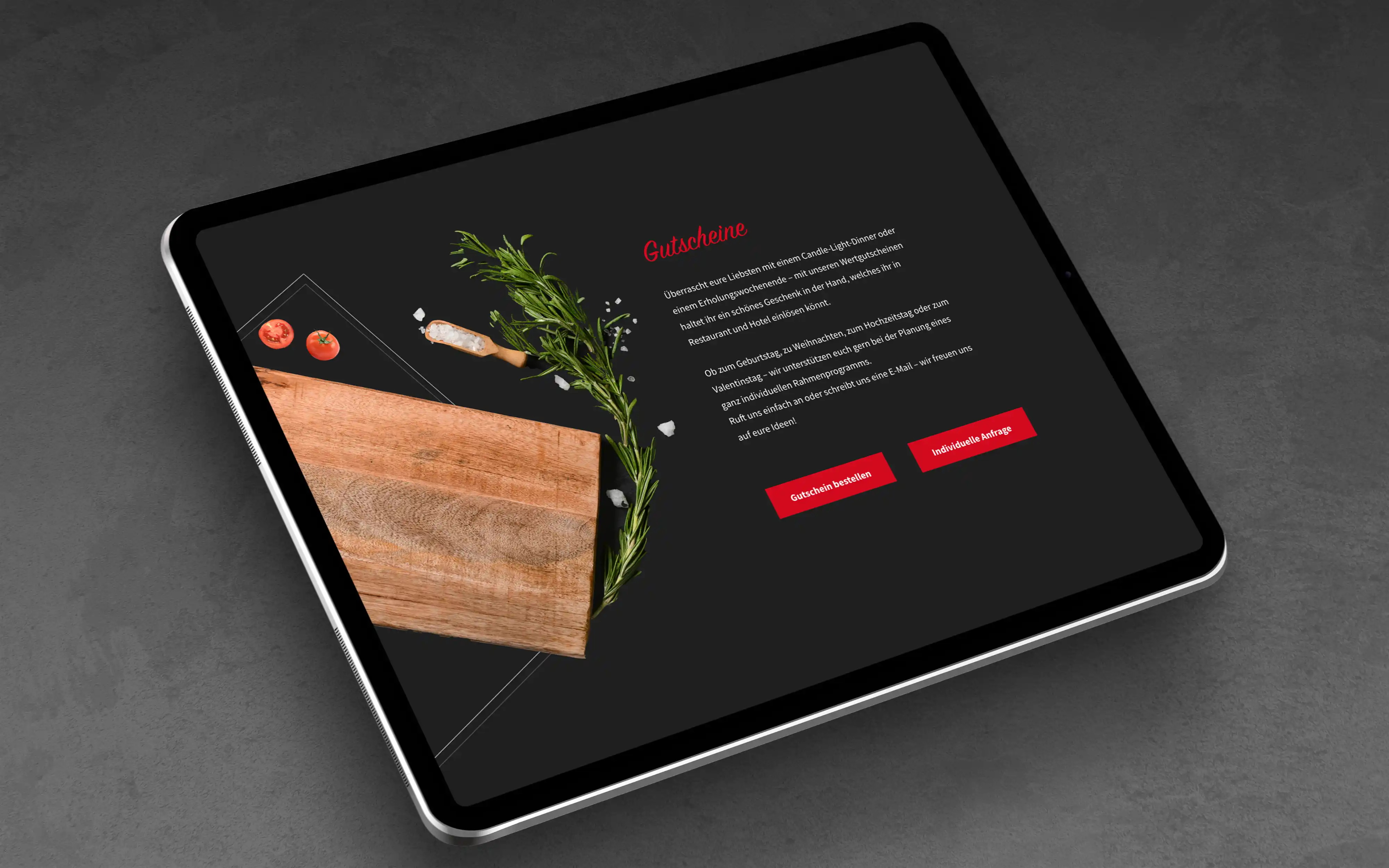 Website des Restaurants Tilia auf einem Tablet
