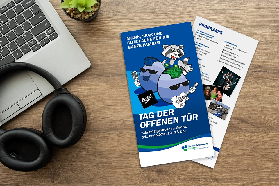 Wiederverwendbarer Flyer zu Veranstaltungen der Stadtentwässerung Dresden