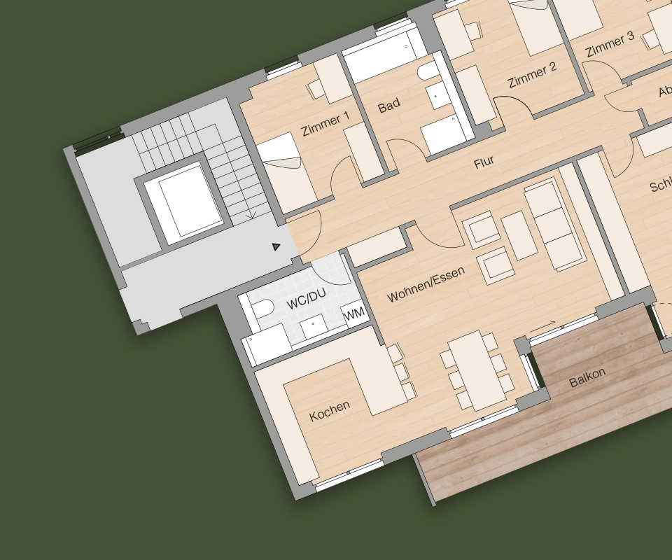 Visualisierung des Grundrisses des Townhouse Rebe