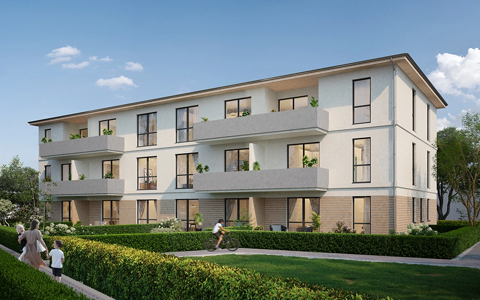 Visualisierung des Außembereichs des Townhouse Rebe in Radebeul