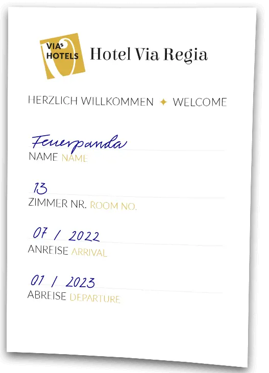 Zimmerpass des Hotels Via Regia made by Feuerpanda Werbeagentur Dresden